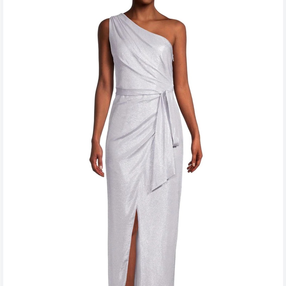 Aidan by Aidan Mattox Silver One-Shoulder Prom Dress